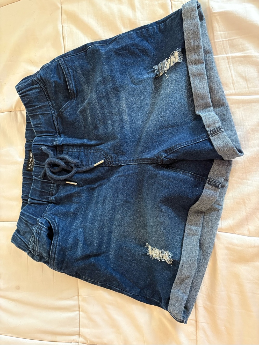 BloomChic Navy Denim Drawstring shorts